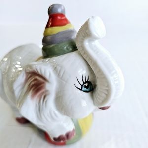 Vintage circus elephant piggy bank white ceramic collectible colorful